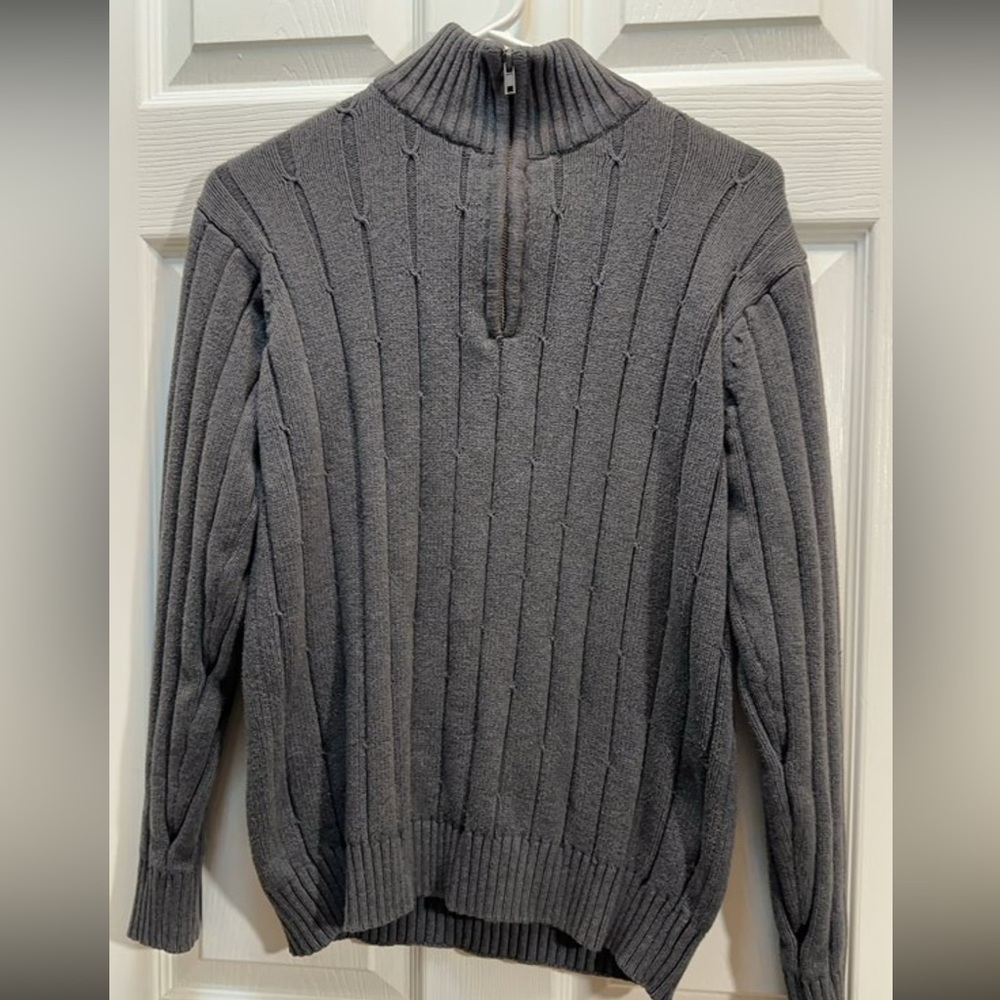 Oscar de la Renta Men's Charcoal Ribbed Quarter-Zip Sweater
